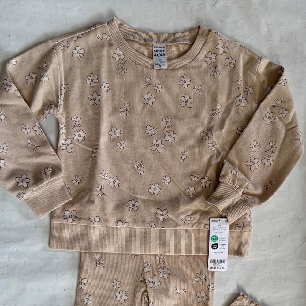 Carter's Beige Floral Girls Matching Set - Size 4T